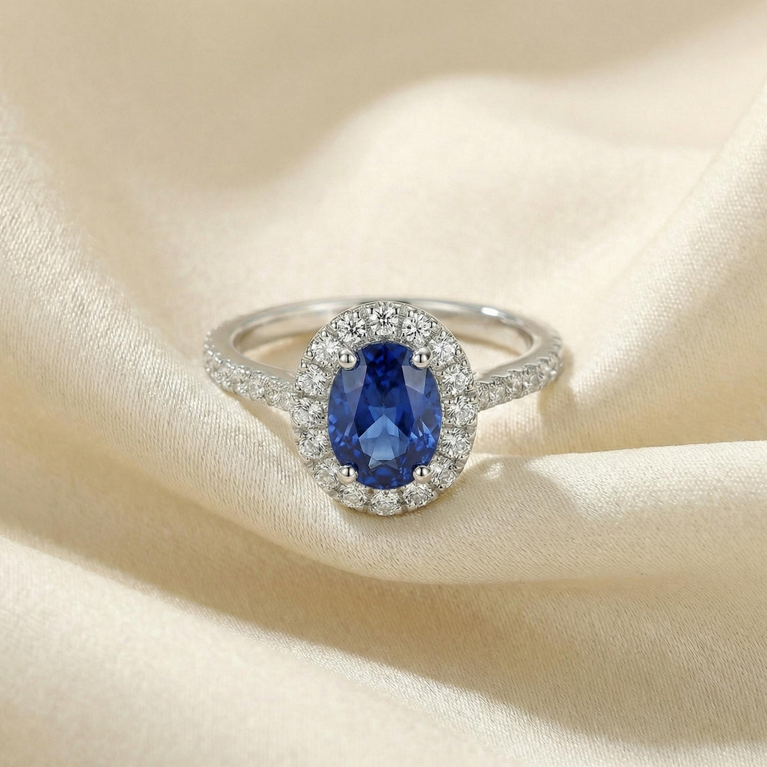Sapphire Engagement Ring Perfect Travel Ring Proposal Jewelry Royal Blue Oval Cut Halo September Birthstone Promise Gift