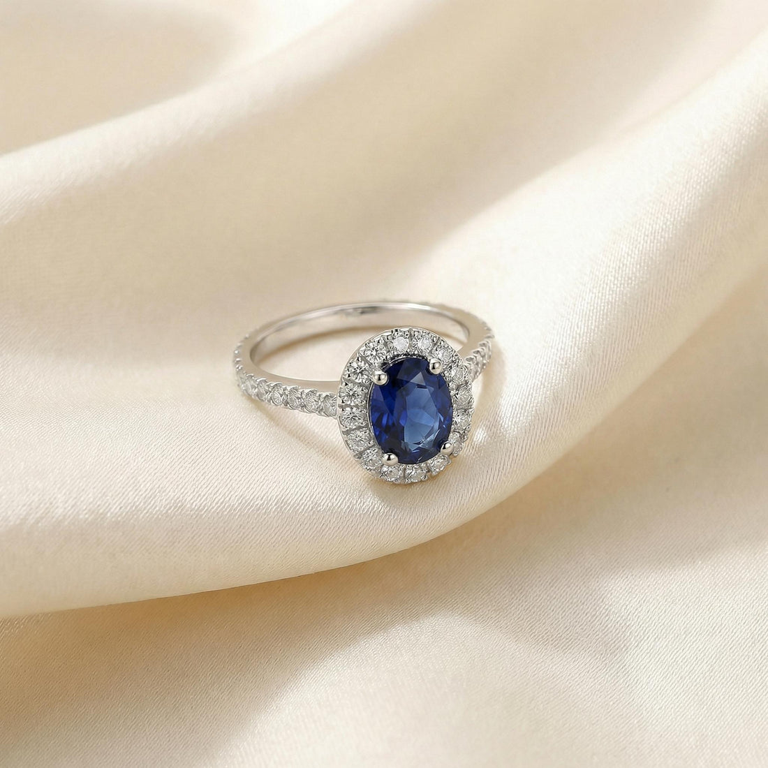 Sapphire Engagement Ring Perfect Travel Ring Proposal Jewelry Royal Blue Oval Cut Halo September Birthstone Promise Gift