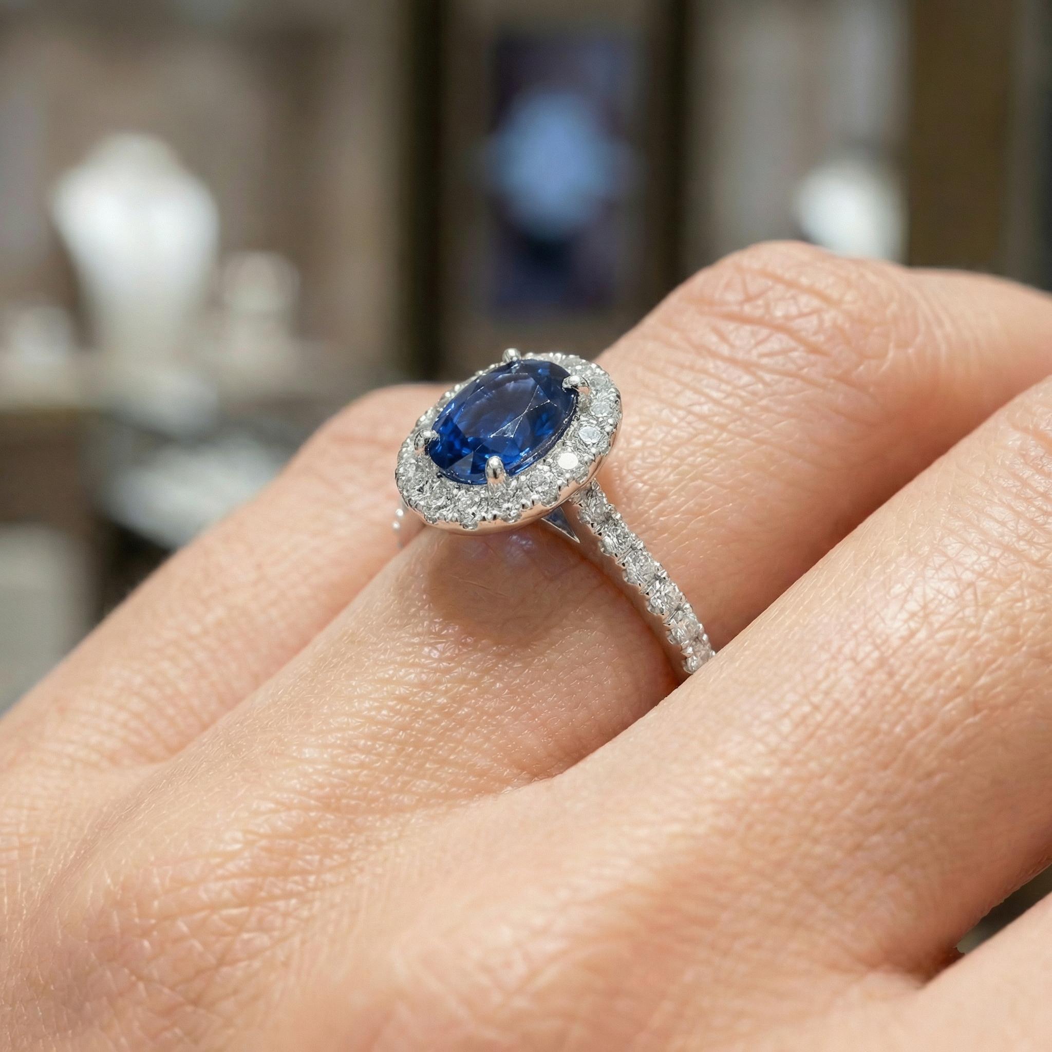 Sapphire Engagement Ring Perfect Travel Ring Proposal Jewelry Royal Blue Oval Cut Halo September Birthstone Promise Gift