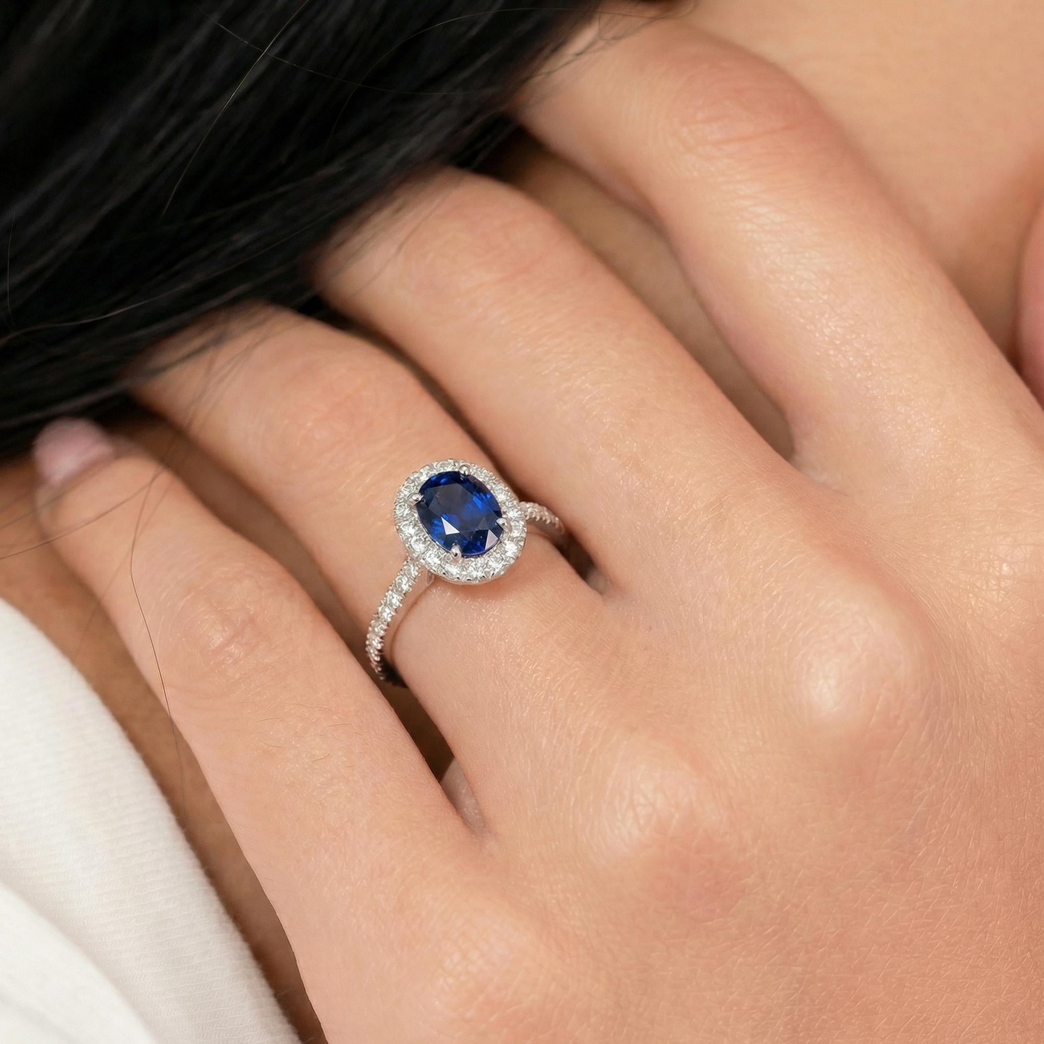 Sapphire Engagement Ring Perfect Travel Ring Proposal Jewelry Royal Blue Oval Cut Halo September Birthstone Promise Gift