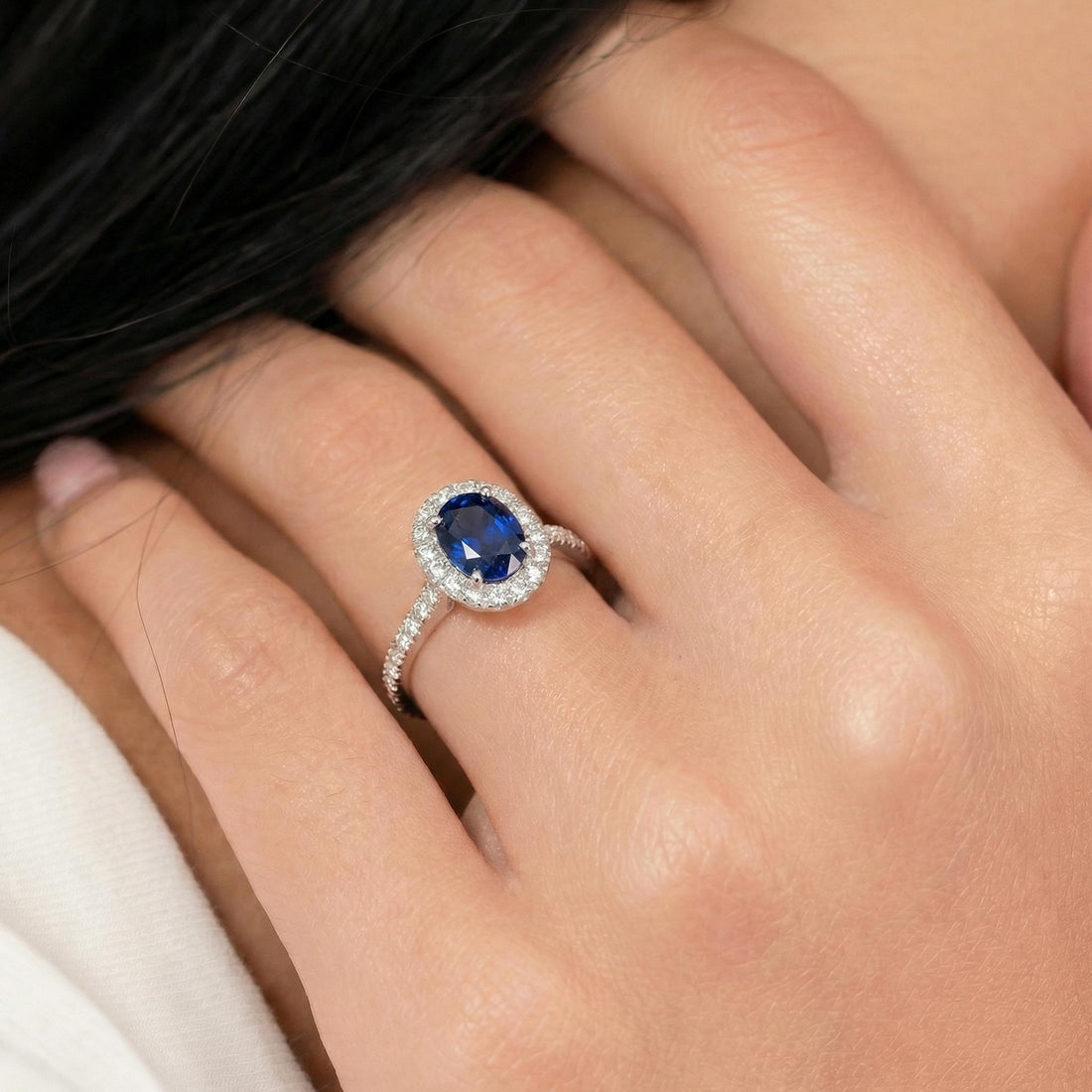 Sapphire Engagement Ring Perfect Travel Ring Proposal Jewelry Royal Blue Oval Cut Halo September Birthstone Promise Gift