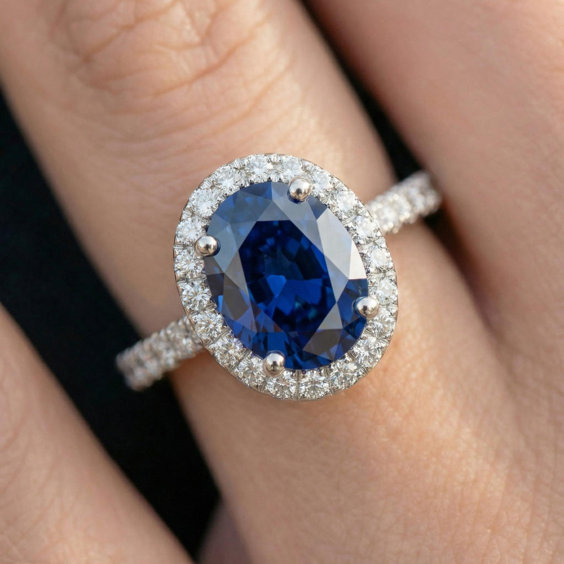 Sapphire Engagement Ring Perfect Travel Ring Proposal Jewelry Royal Blue Oval Cut Halo September Birthstone Promise Gift