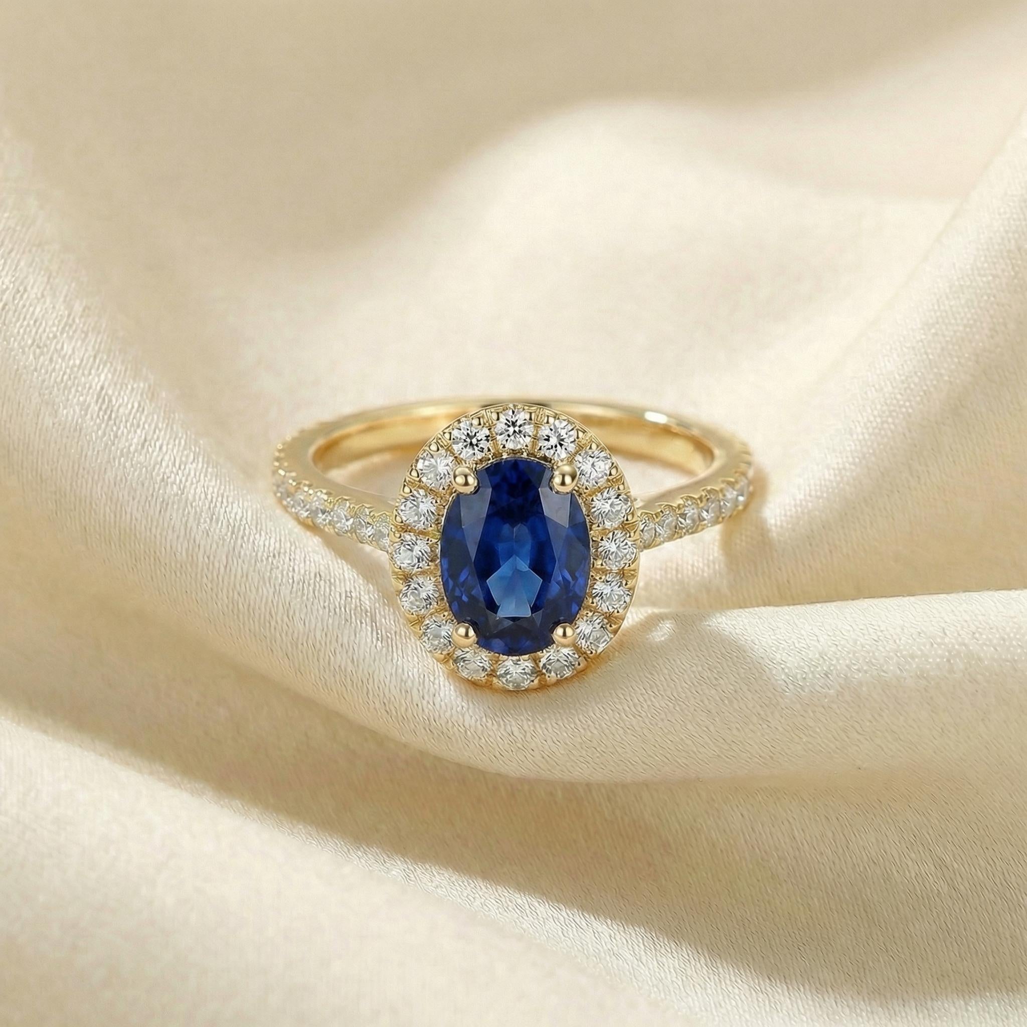 Sapphire Engagement Ring Perfect Travel Ring Proposal Jewelry Royal Blue Oval Cut Halo September Birthstone Promise Gift
