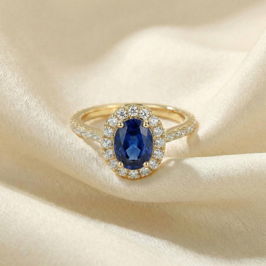 Sapphire Engagement Ring Perfect Travel Ring Proposal Jewelry Royal Blue Oval Cut Halo September Birthstone Promise Gift