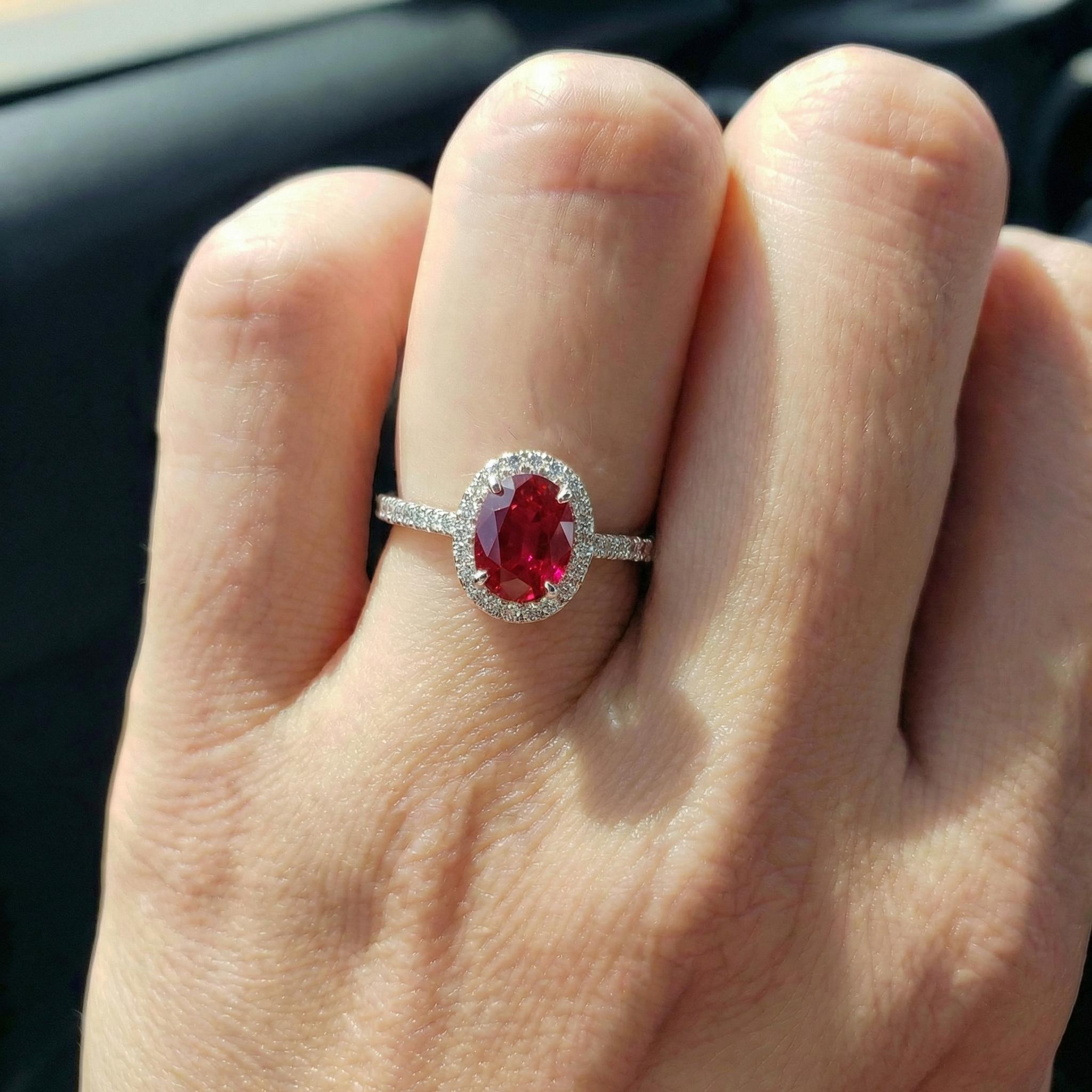 1.25CT Ruby Engagement Ring Travel Ring Oval Halo Pave Bridal Gift