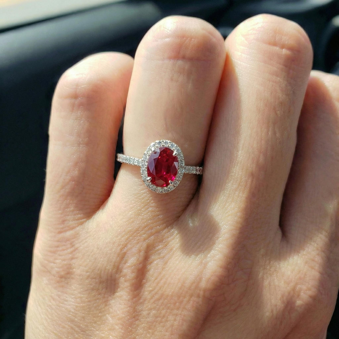 1.25CT Ruby Engagement Ring Travel Ring Oval Halo Pave Bridal Gift