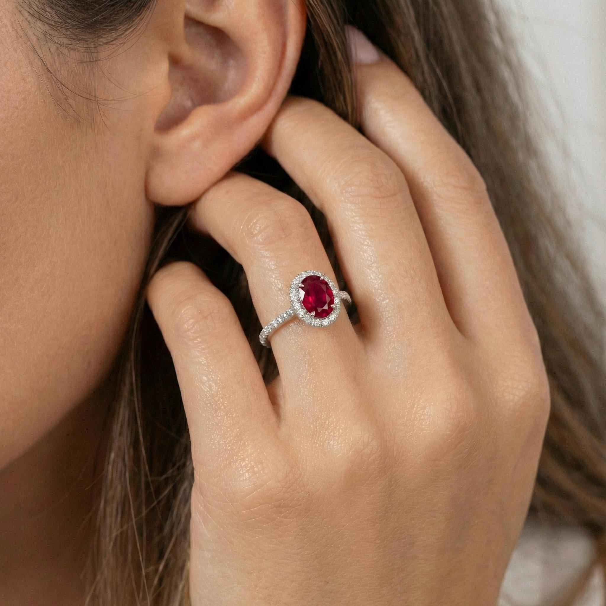1.25CT Ruby Engagement Ring Travel Ring Oval Halo Pave Bridal Gift