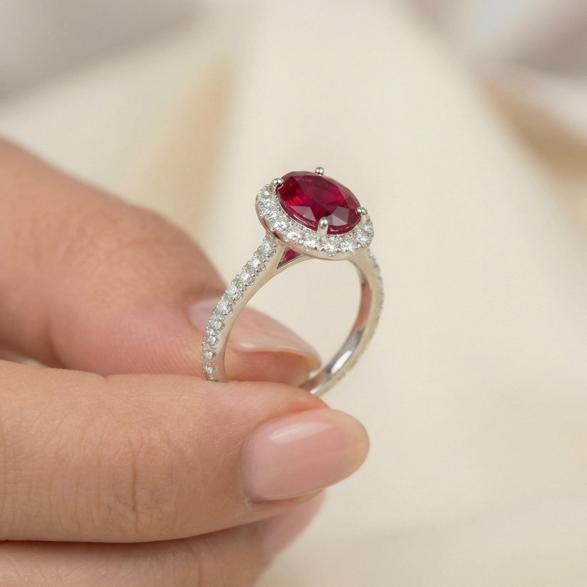 1.25CT Ruby Engagement Ring Travel Ring Oval Halo Pave Bridal Gift