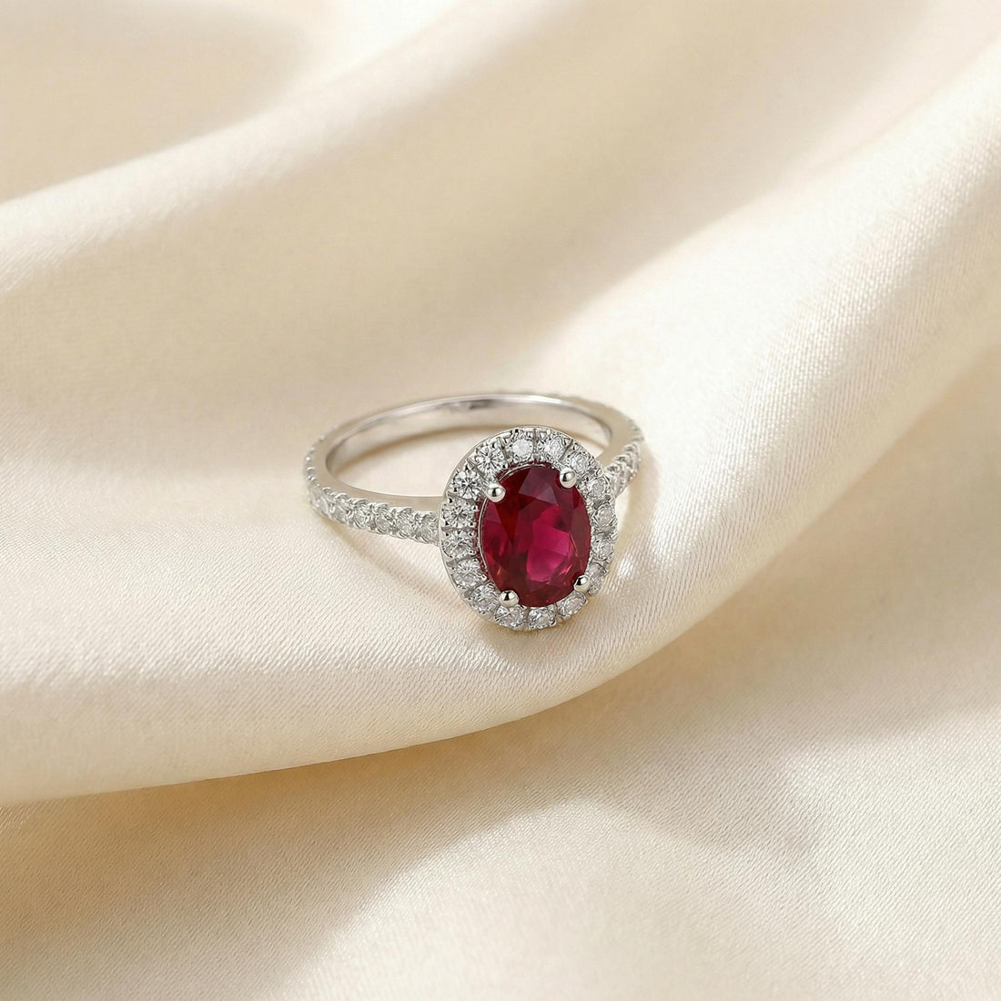 1.25CT Ruby Engagement Ring Travel Ring Oval Halo Pave Bridal Gift