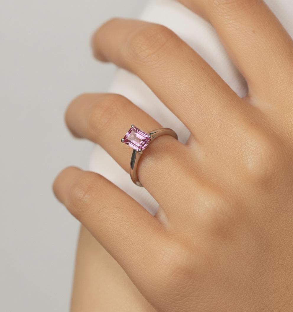 1.0ct Morganite Ring, Emerald Cut Morganite Solitaire, Minimalist Stacking Ring, October Birthstone, Travel Ring