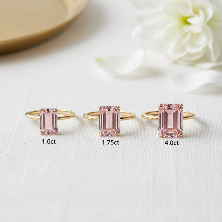 1.0ct Morganite Ring, Emerald Cut Morganite Solitaire, Minimalist Stacking Ring, October Birthstone, Travel Ring