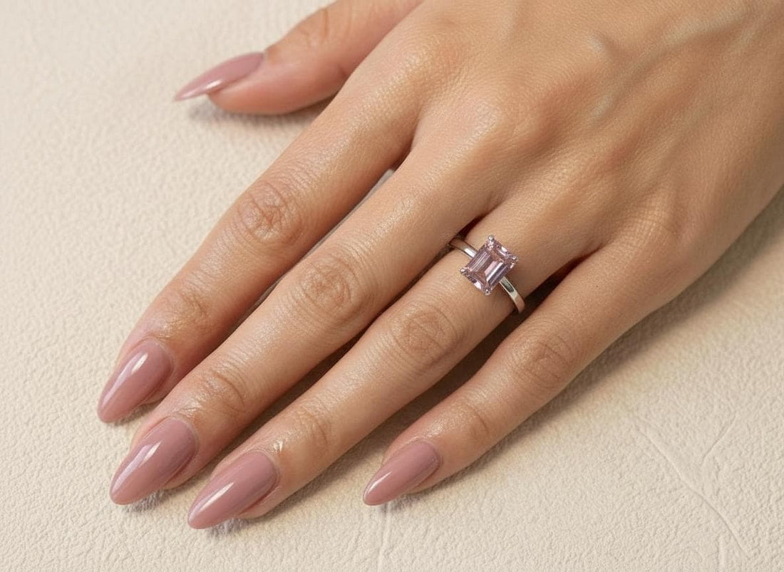 1.0ct Morganite Ring, Emerald Cut Morganite Solitaire, Minimalist Stacking Ring, October Birthstone, Travel Ring