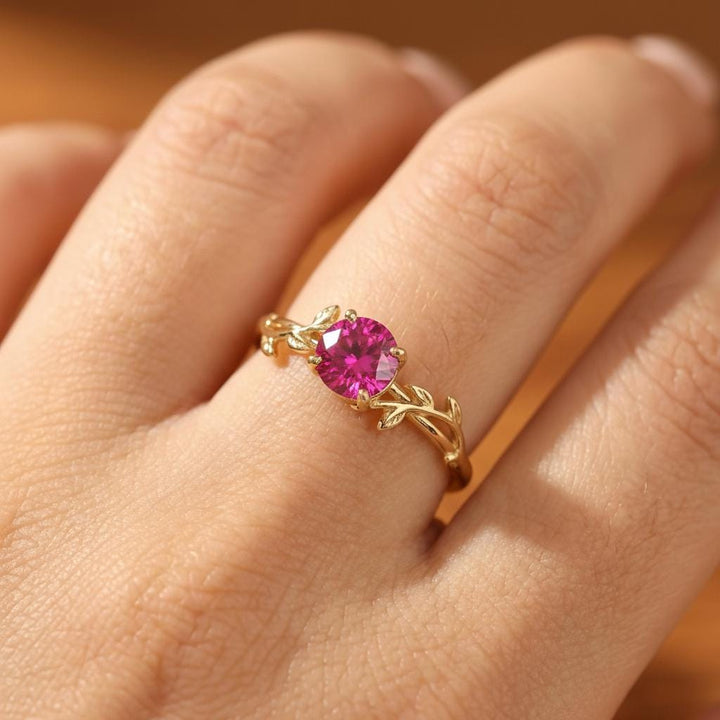 0.8ct Pink Tourmaline Ring, October Birthstone Ring, Vintage Nature Inspired Vine Ring, Dainty Stackable Gift for Her