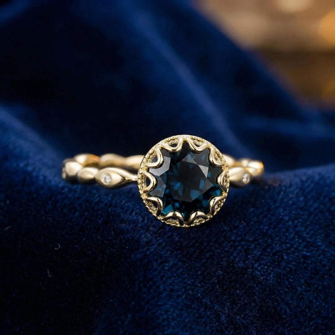 Sapphire Vintage Round Cut Ring, Rose Gold Antique Wedding Women's Ring, Art Deco Engagement Ring, September Birthstone Gift