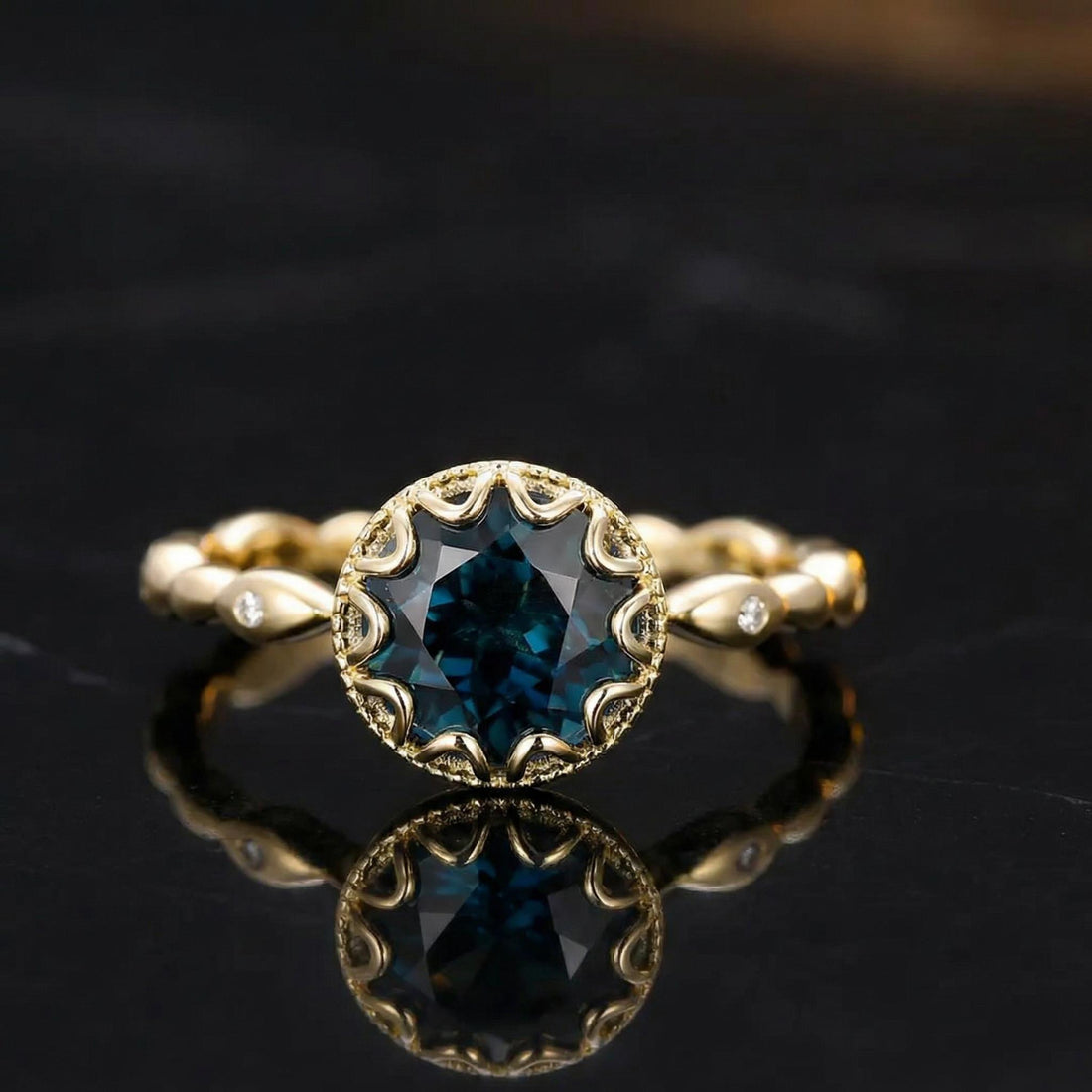Sapphire Vintage Round Cut Ring, Rose Gold Antique Wedding Women's Ring, Art Deco Engagement Ring, September Birthstone Gift