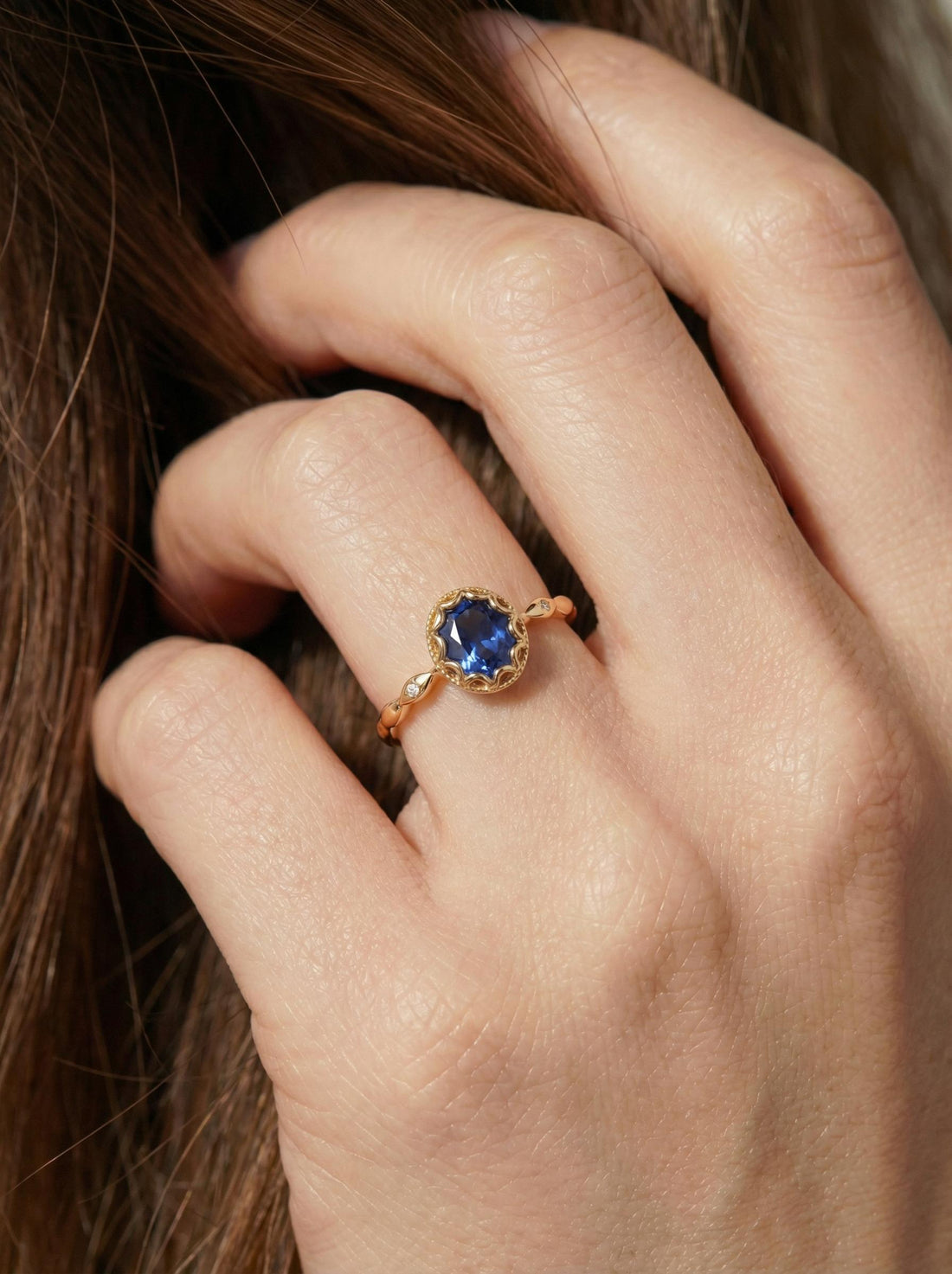 Vintage Oval Cut Blue Sapphire Ring, Rose Gold Antique Wedding Women's Ring, Art Deco Engagement Ring, Unique September Birthstone Ring