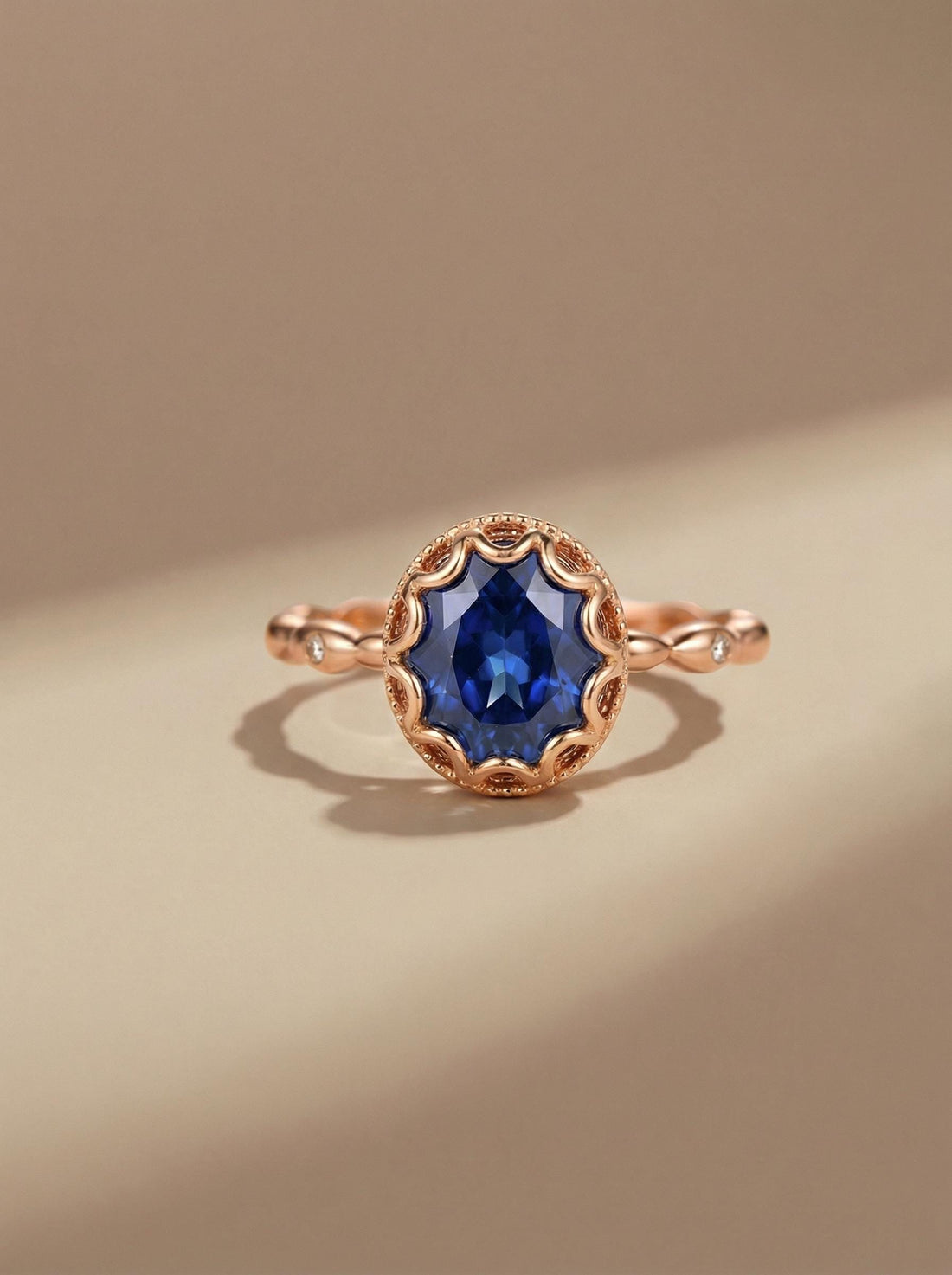 Vintage Oval Cut Blue Sapphire Ring, Rose Gold Antique Wedding Women's Ring, Art Deco Engagement Ring, Unique September Birthstone Ring