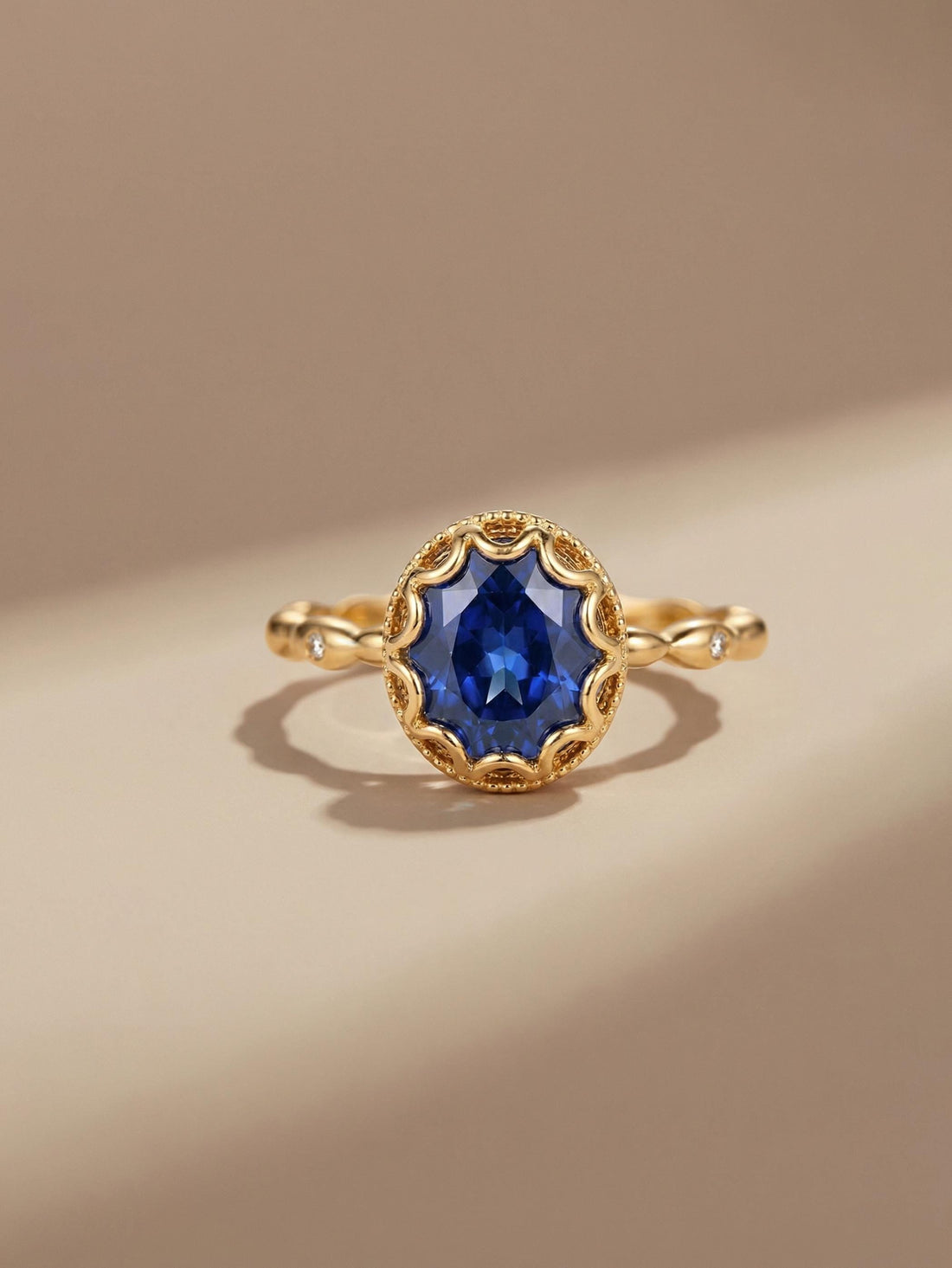 Vintage Oval Cut Blue Sapphire Ring, Rose Gold Antique Wedding Women's Ring, Art Deco Engagement Ring, Unique September Birthstone Ring
