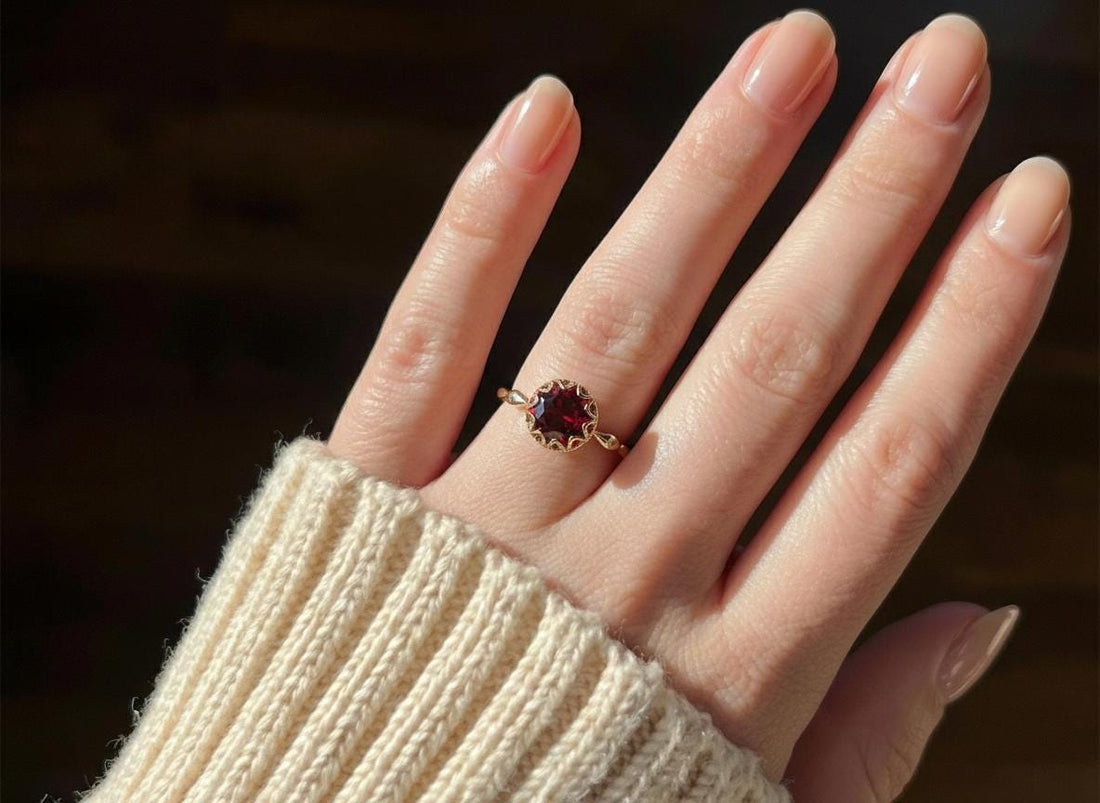 Garnet Ring, Vintage Round Cut Garnet Ring, Rose Gold Antique Wedding Women's Ring, Art Deco Engagement Ring, January Birthstone Ring