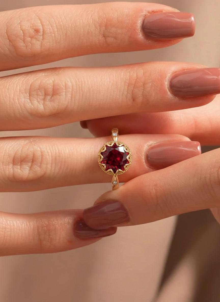 Garnet Ring, Vintage Round Cut Garnet Ring, Rose Gold Antique Wedding Women's Ring, Art Deco Engagement Ring, January Birthstone Ring