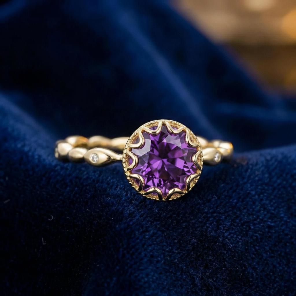 1ct - 2ct Amethyst Ring, Vintage Round Cut Amethyst Ring, Antique Wedding Women's Ring, Art Deco Engagement Ring, February Birthstone