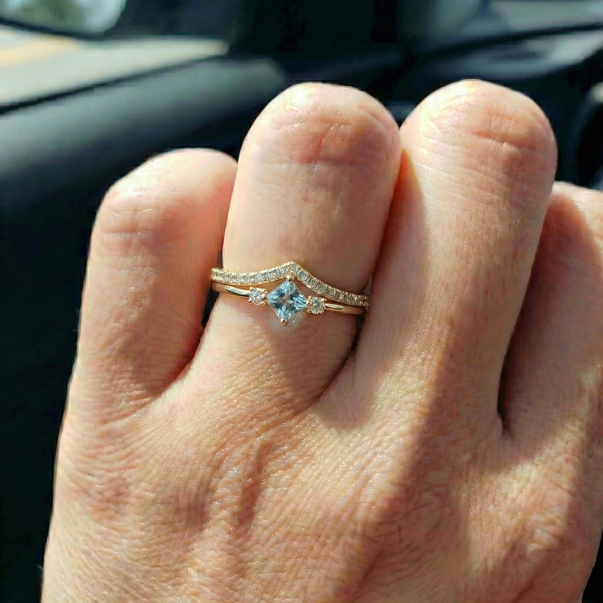 Princess Cut Aquamarine Ring March Birthstone Promise Ring Minimalist Three Stone Engagement Ring Dainty Light Blue Gemstone Jewelry