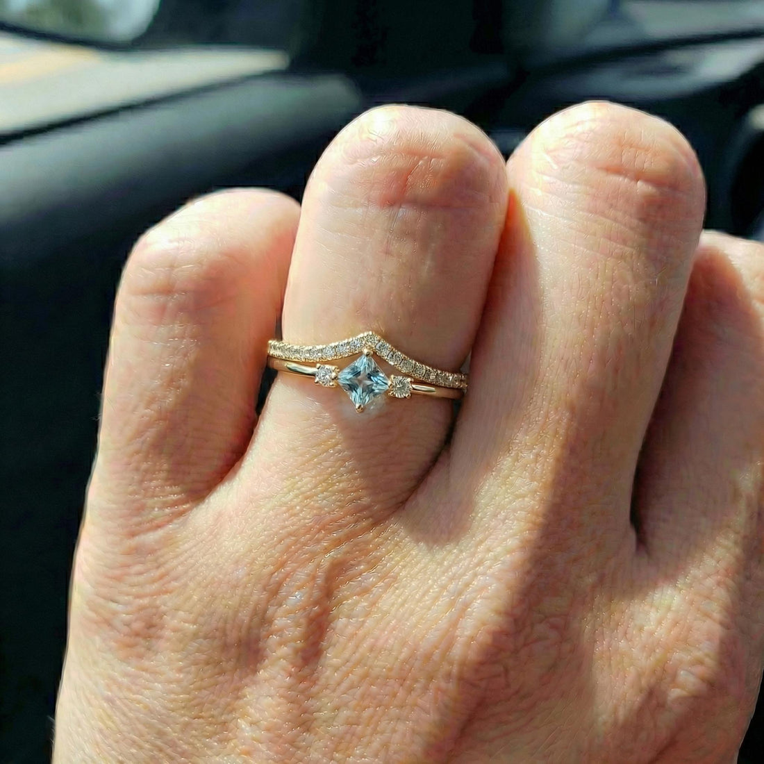 Princess Cut Aquamarine Ring March Birthstone Promise Ring Minimalist Three Stone Engagement Ring Dainty Light Blue Gemstone Jewelry