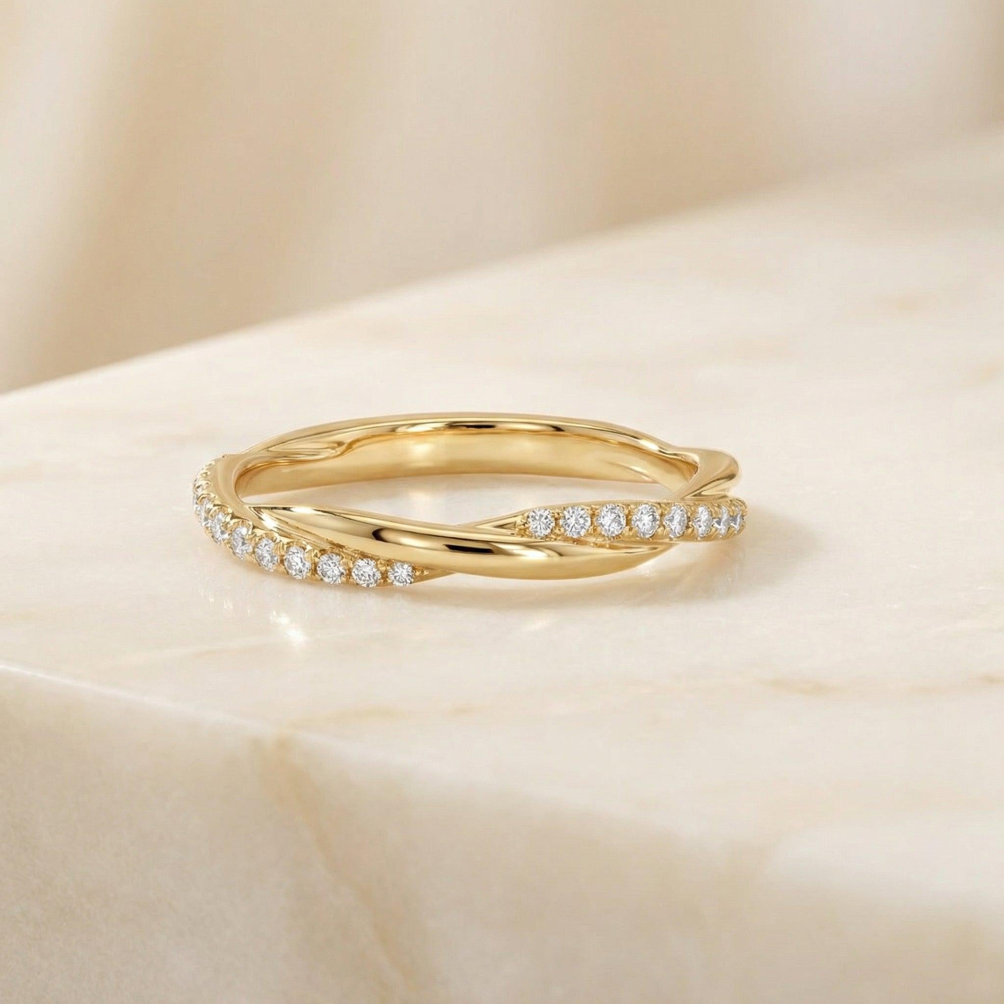 Lab-Grown Diamond Wedding Ring, Twisted Pavé Stacking Band, Matching Infinity Ring Gift for Her (2.00mm)