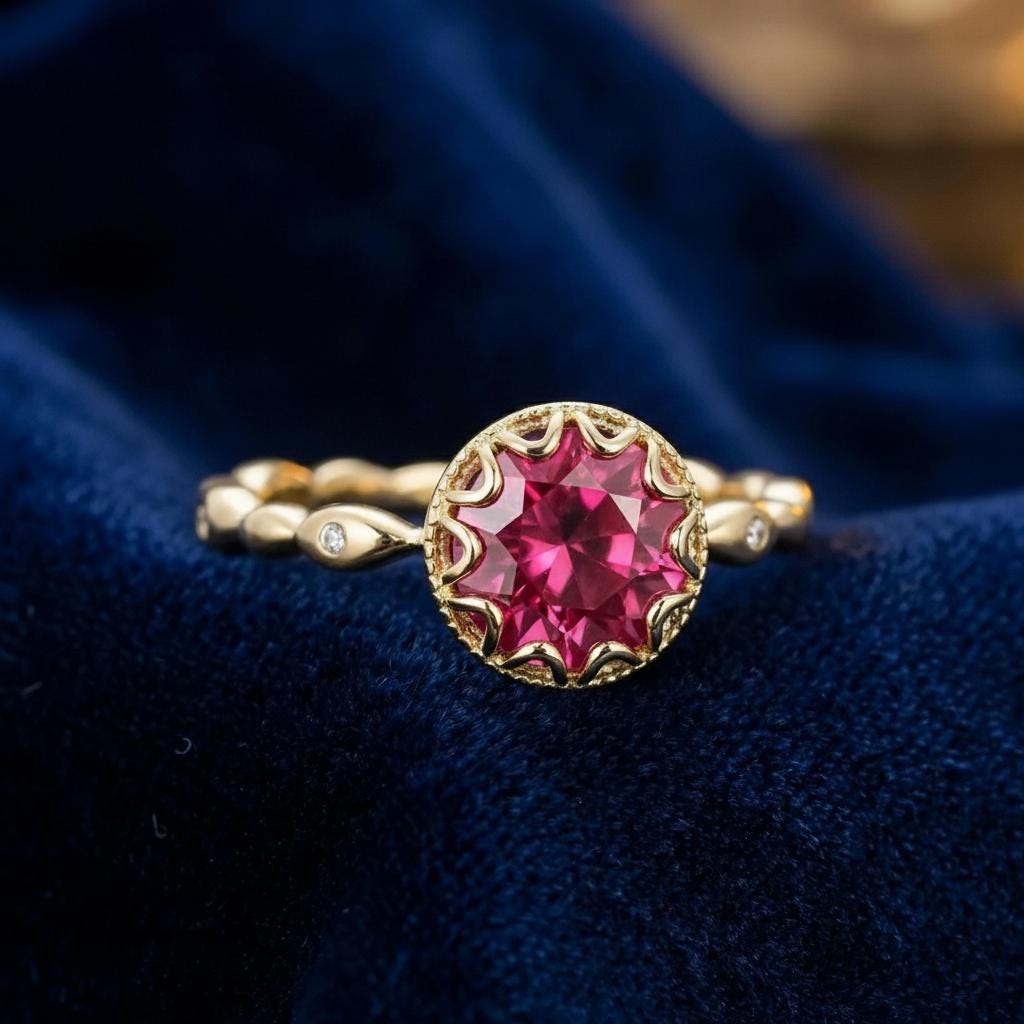 1ct - 2ct Ruby Ring, Vintage Round Cut Ruby Ring, Antique Wedding Women's Ring, Art Deco Engagement Ring, July Birthstone Ring