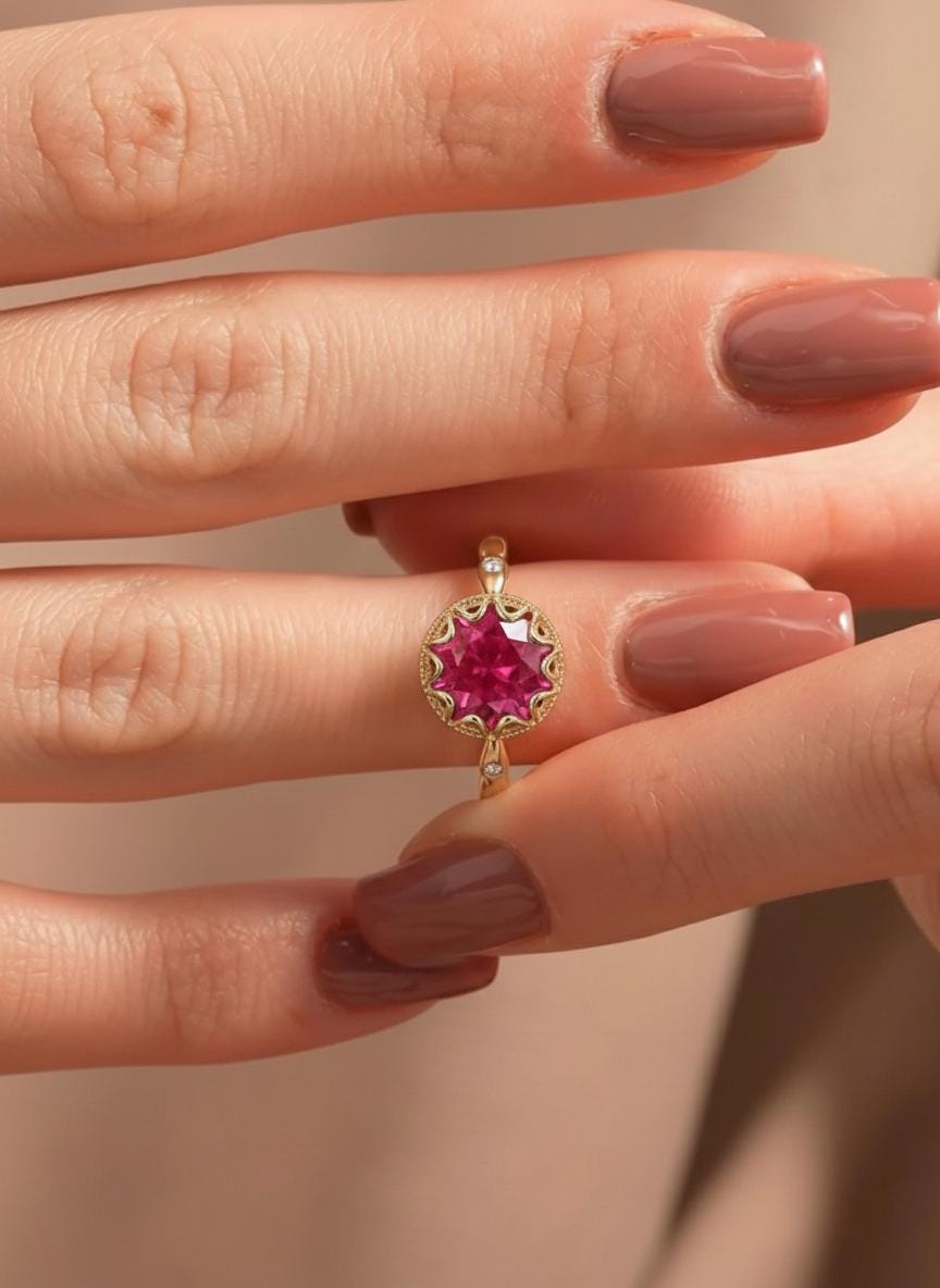1ct - 2ct Ruby Ring, Vintage Round Cut Ruby Ring, Antique Wedding Women's Ring, Art Deco Engagement Ring, July Birthstone Ring
