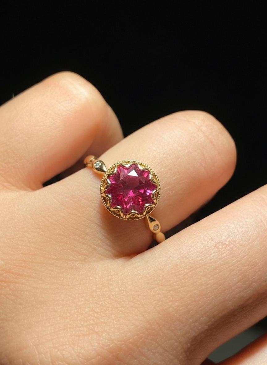 1ct - 2ct Ruby Ring, Vintage Round Cut Ruby Ring, Antique Wedding Women's Ring, Art Deco Engagement Ring, July Birthstone Ring