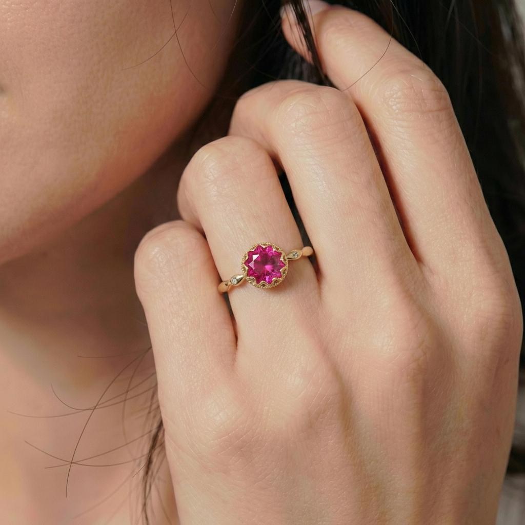 Pink Tourmaline Ring, Vintage Round Cut Pink Tourmaline Ring, Antique Wedding Women's Ring, Art Deco Engagement Ring, October Birthstone