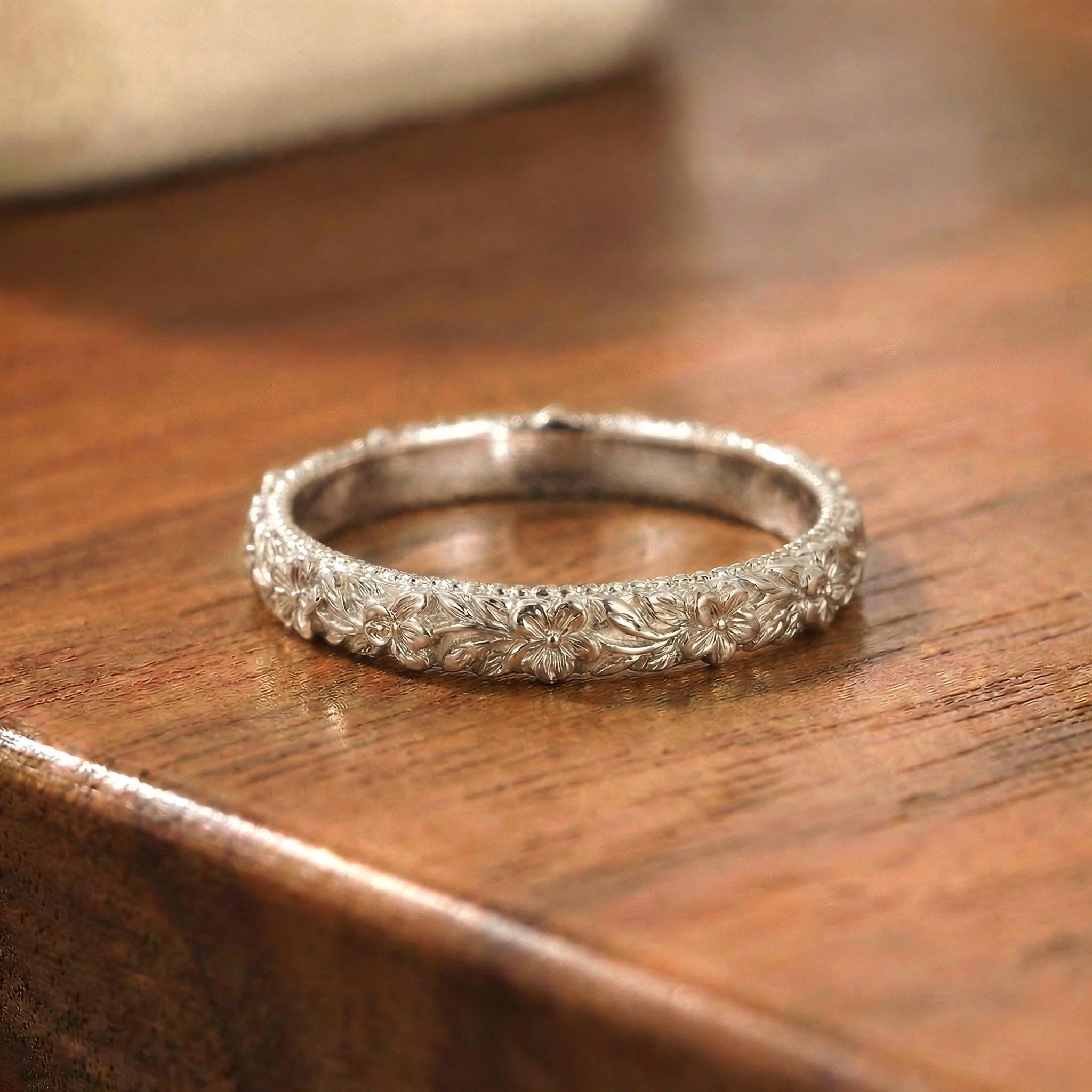 Violet Flower Ring for Her – February Birthday Gift – Unique Vintage Style Flora Ring-Bridemaid Gift