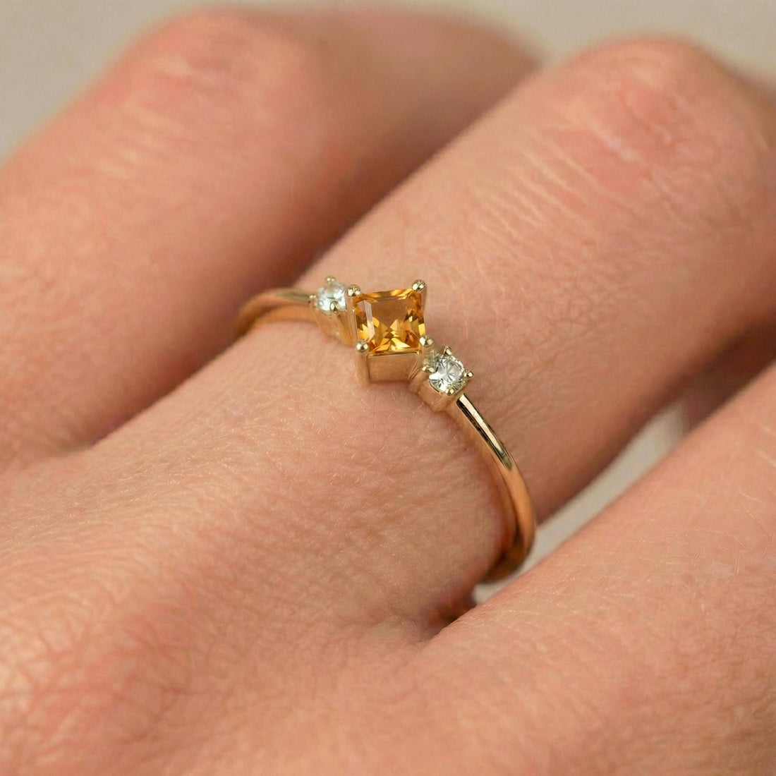 Citrine Wedding Band Ring Birthday Gift For Her November Birthstone Dainty Gold Promise Ring Minimalist Jewelry