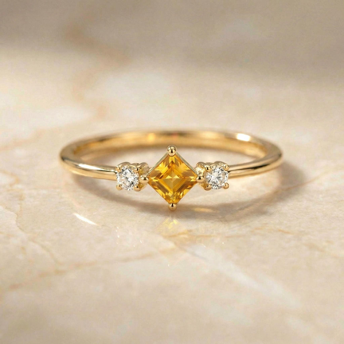 Citrine Wedding Band Ring Birthday Gift For Her November Birthstone Dainty Gold Promise Ring Minimalist Jewelry
