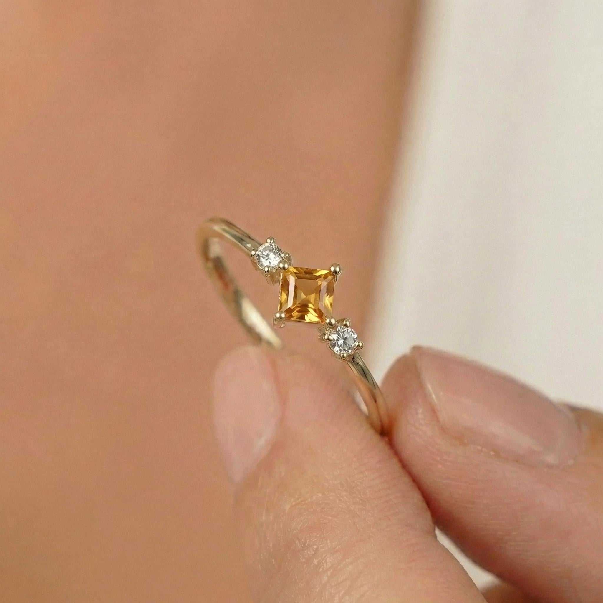 Citrine Wedding Band Ring Birthday Gift For Her November Birthstone Dainty Gold Promise Ring Minimalist Jewelry