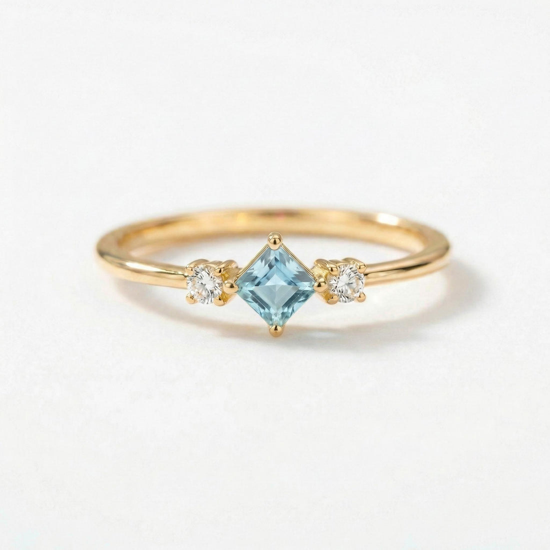 Princess Cut Aquamarine Ring March Birthstone Promise Ring Minimalist Three Stone Engagement Ring Dainty Light Blue Gemstone Jewelry
