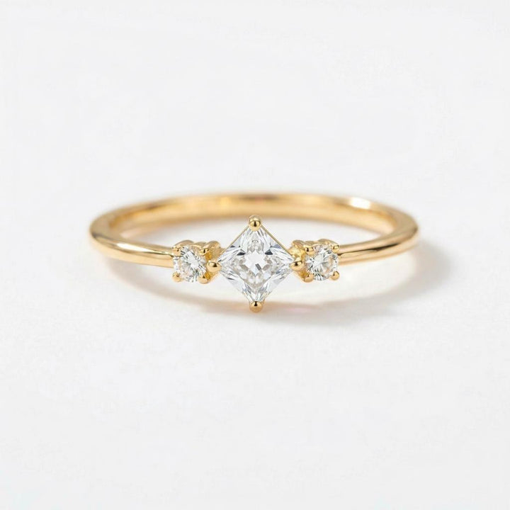 Minimalist White Moissanite Engagement Ring, Kite Set Princess Cut Promise Ring, Dainty Three Stone Ring
