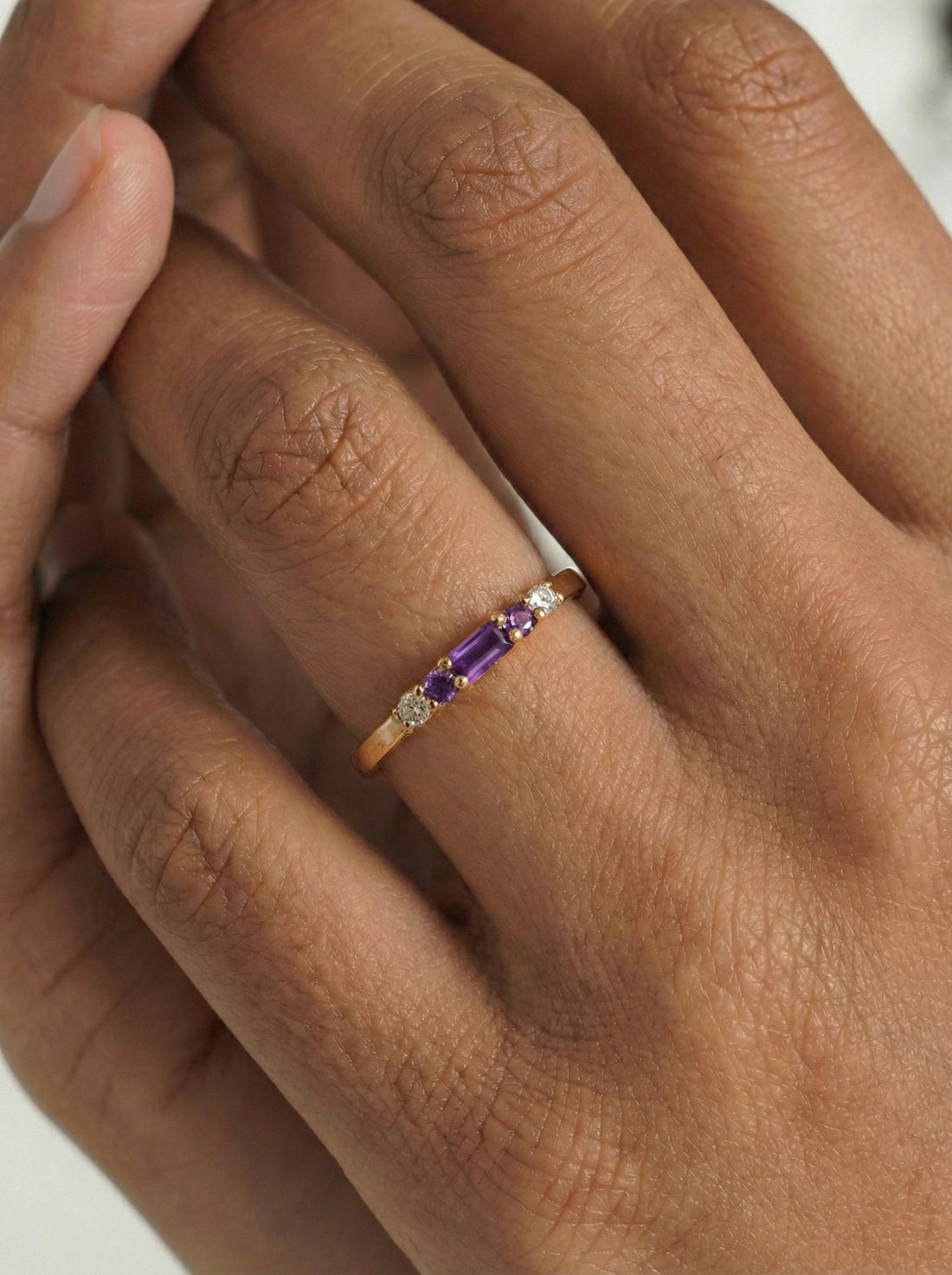 February Birthstone Amethyst Ring Dainty Gold Baguette Wedding Band Minimalist Birthday Gift Simple Stacking Promise Ring