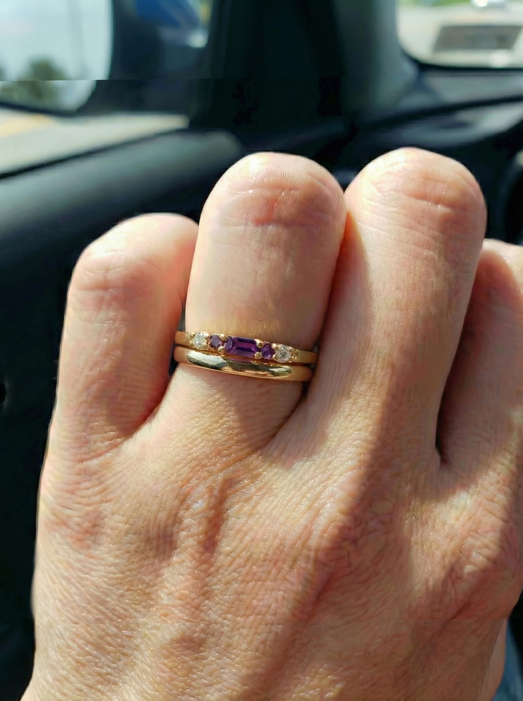 February Birthstone Amethyst Ring Dainty Gold Baguette Wedding Band Minimalist Birthday Gift Simple Stacking Promise Ring
