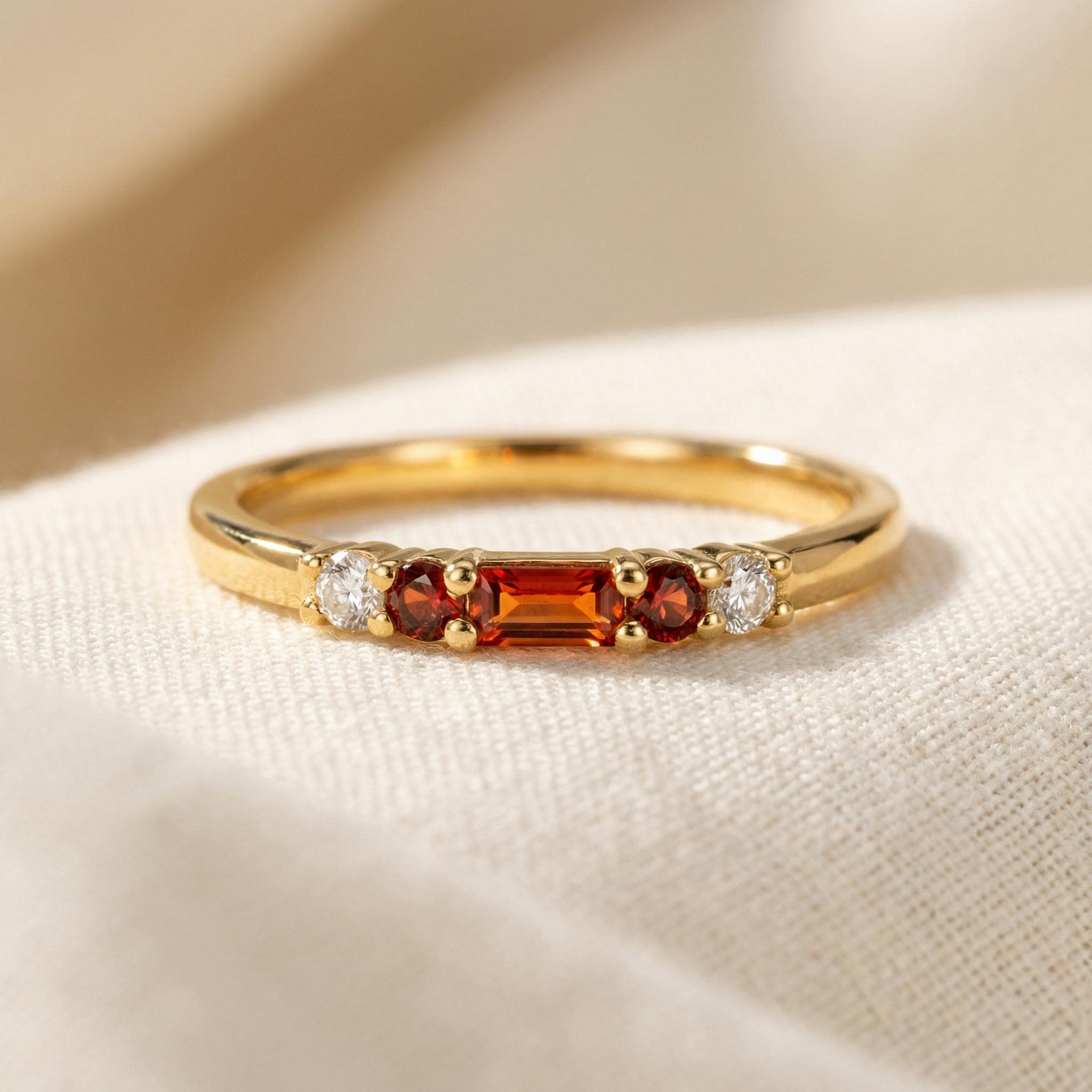 January Birthstone Garnet Ring Dainty Gold Baguette Wedding Band Minimalist Birthday Gift Simple Stacking Promise Ring