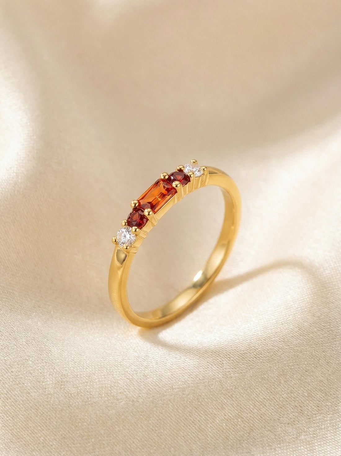 January Birthstone Garnet Ring Dainty Gold Baguette Wedding Band Minimalist Birthday Gift Simple Stacking Promise Ring