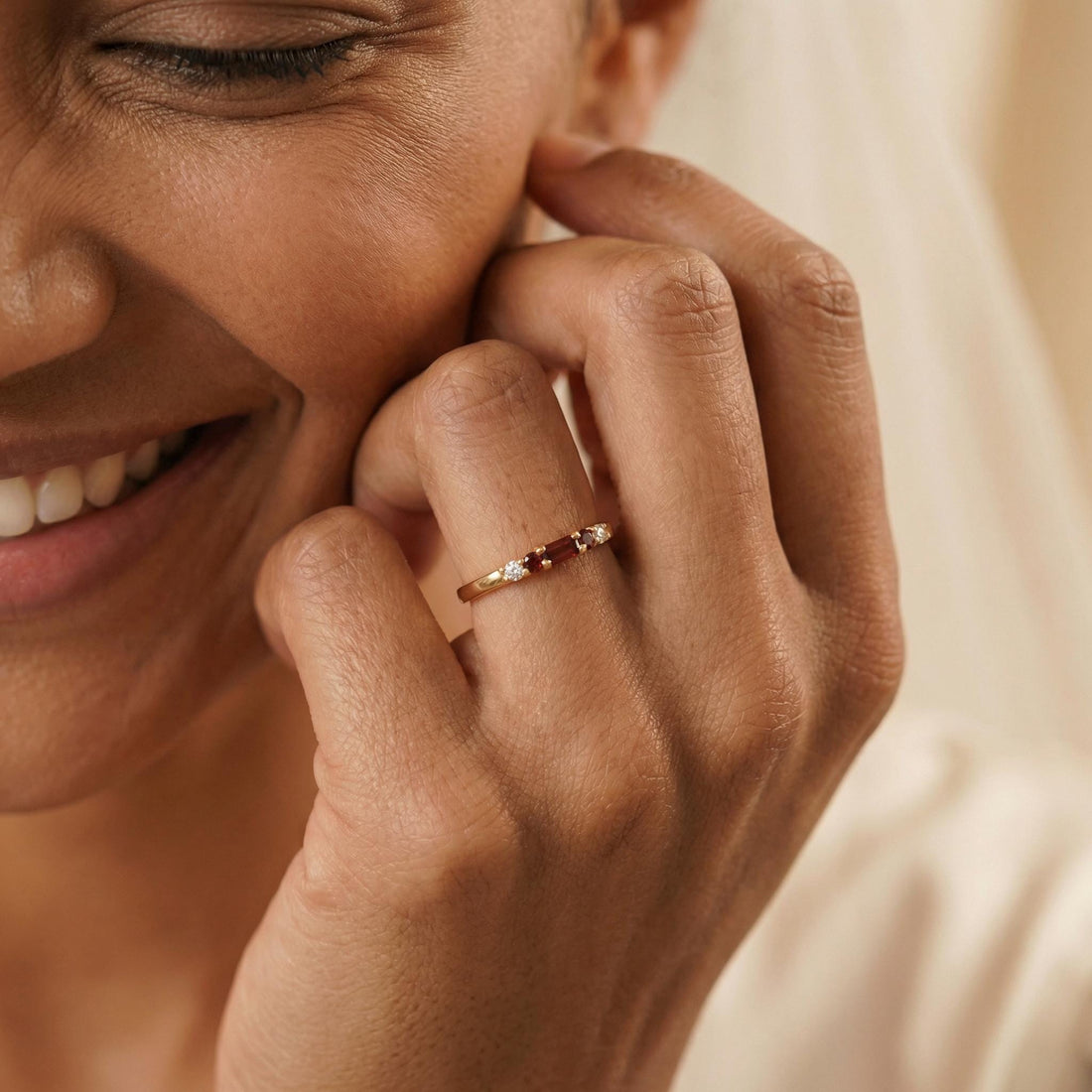January Birthstone Garnet Ring Dainty Gold Baguette Wedding Band Minimalist Birthday Gift Simple Stacking Promise Ring