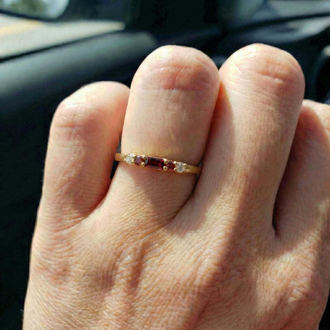 January Birthstone Garnet Ring Dainty Gold Baguette Wedding Band Minimalist Birthday Gift Simple Stacking Promise Ring