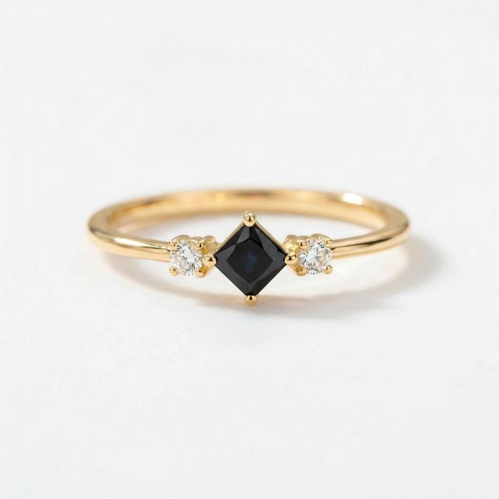 Black Diamond Engagement Ring, Minimalist Promise Ring For Her, Kite Set 3 Stone Ring, Black Gemstone Band
