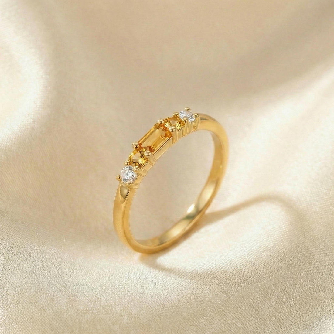 November Birthstone Citrine Ring Dainty Gold Baguette Wedding Band Minimalist Birthday Gift Simple Stacking Promise Ring
