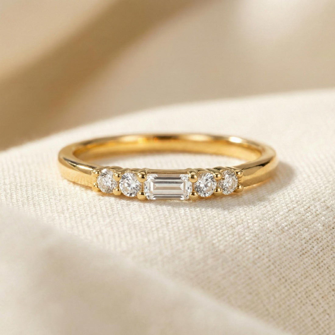 Baguette Diamond Wedding Band, April Birthstone Ring, Minimalist Promise Ring Gift for Her, Elegant Stacking Ring