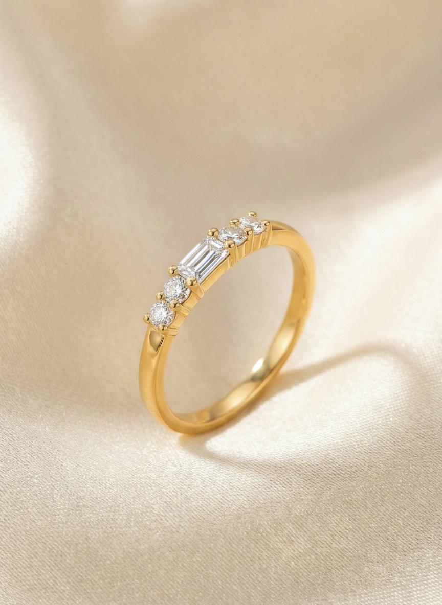 Baguette Moissanite Wedding Band, Sterling Silver Minimalist Gold Promise Ring, Elegant Stacking Ring Gift for Women
