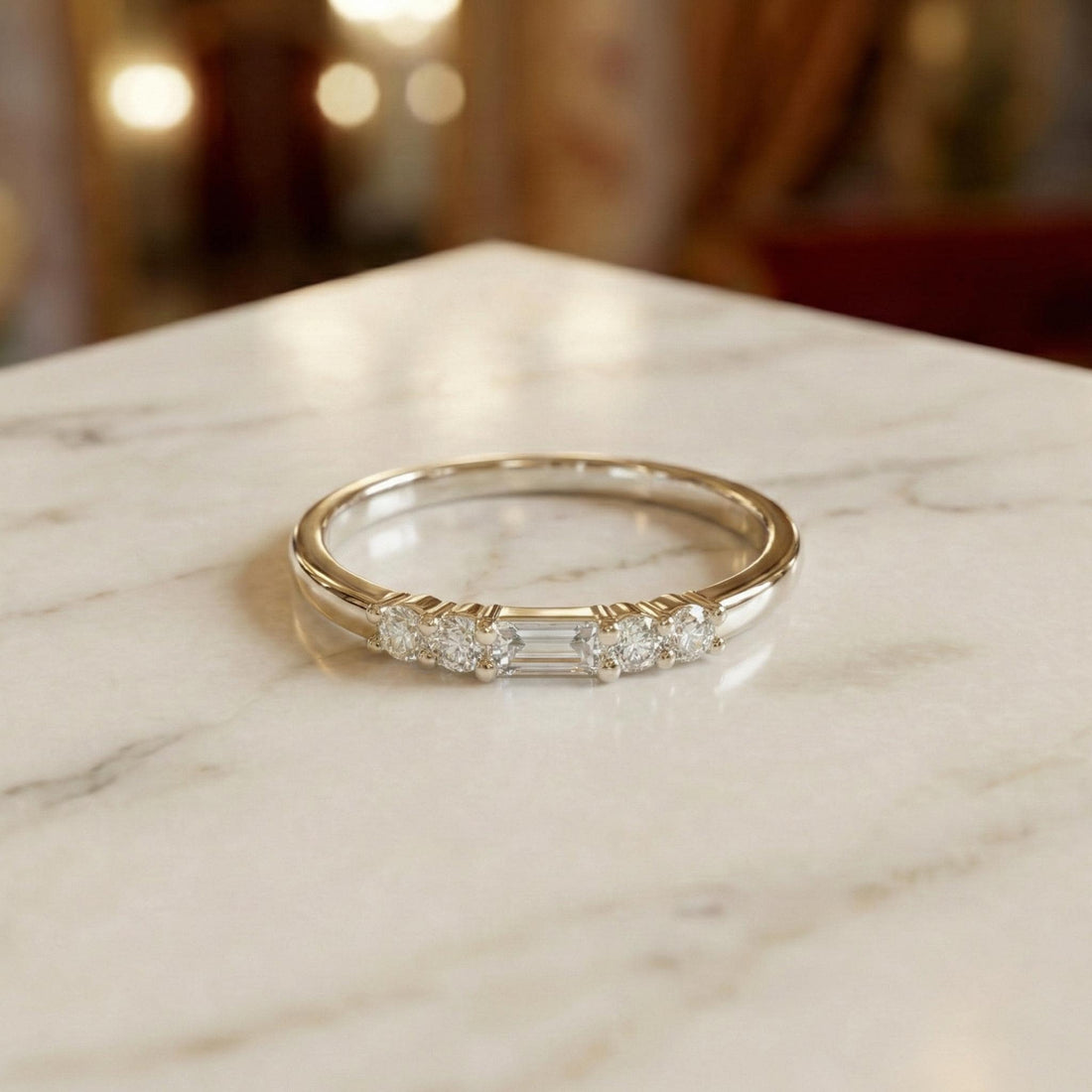 Baguette Diamond Wedding Band, April Birthstone Ring, Minimalist Promise Ring Gift for Her, Elegant Stacking Ring