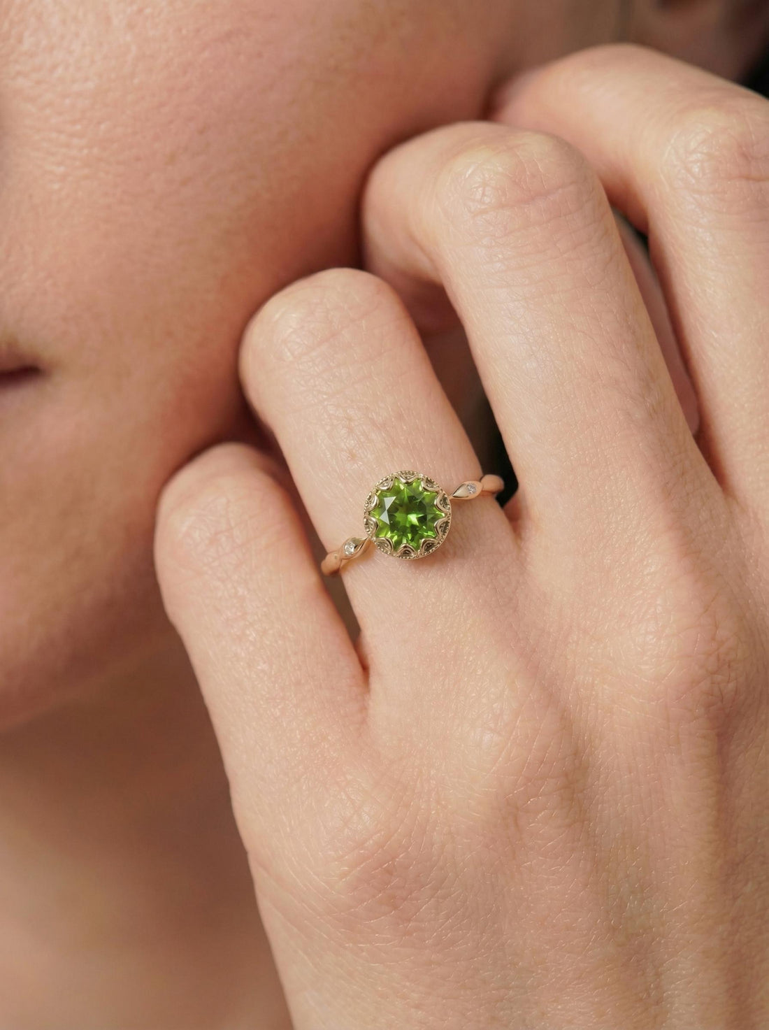 2ct Peridot Ring, Vintage Round Cut Peridot Ring,  Antique Wedding Women's Ring, Art Deco Engagement Ring, August Birthstone